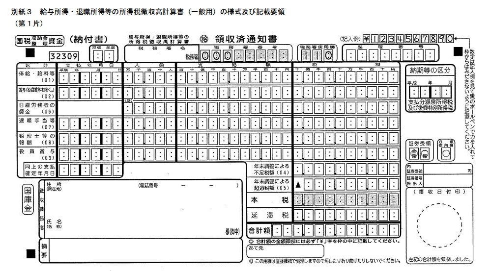給与所得・退職所得等の所得税徴収高計算書（一般分）